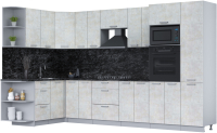 Кухонный гарнитур Интерлиния Мила Лайт 1.68х3.4 левая (бетон лайт/бетон лайт/кастилло темный) - 