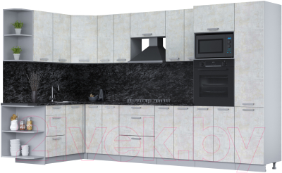 Готовая кухня Интерлиния Мила Лайт 1.68х3.4 левая (бетон лайт/бетон лайт/кастилло темный)