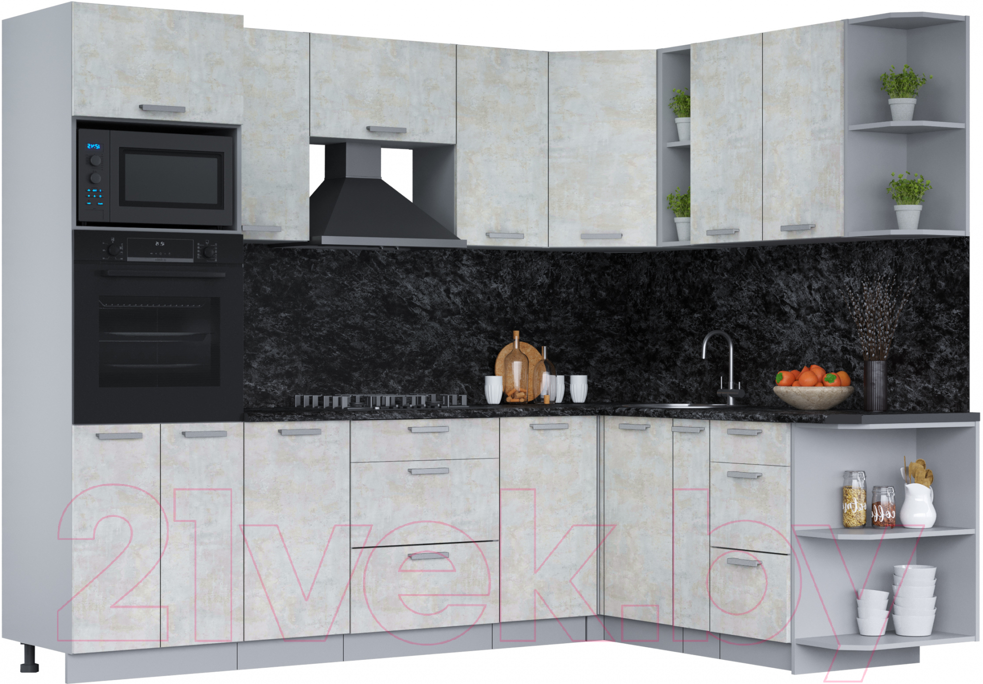 Кухонный гарнитур Interline Мила Лайт 1.88х2.6 правая (бетон лайт/бетон лайт/кастилло темный)