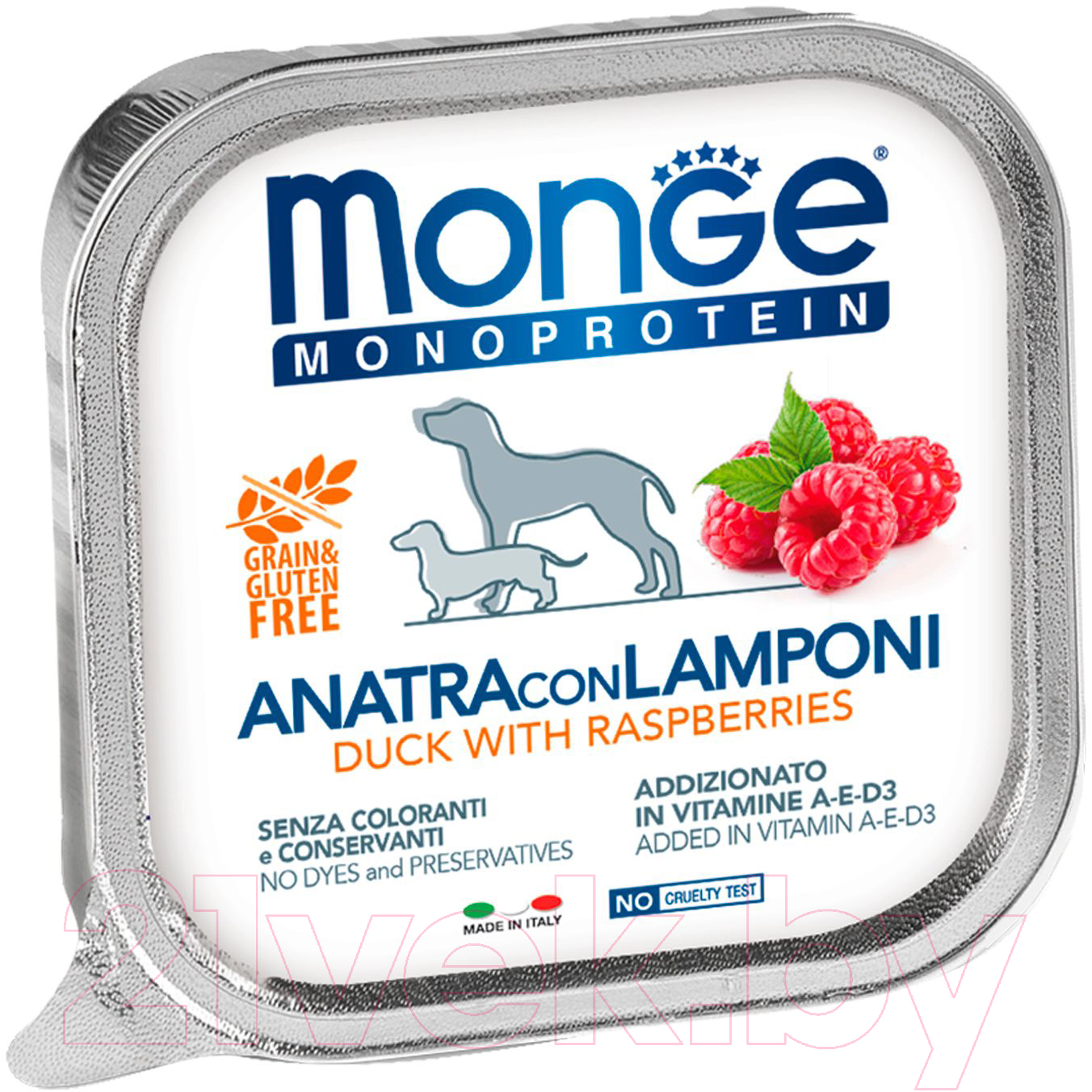Влажный корм для собак Monge Natural Monoprotein Fruits из утки с малиной, ламистер (150г)