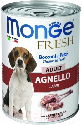 Влажный корм для собак Monge Fresh Chunks in Loaf мясной рулет из ягненка, консервы (400г)