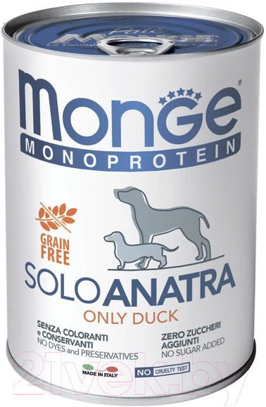 Влажный корм для собак Monge Monoprotein паштет из утки, консервы (400г)