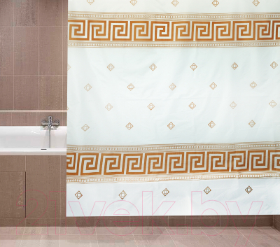 Шторка-занавеска для ванны Домер XT-004 170x180см (золотой орнамент на белом)