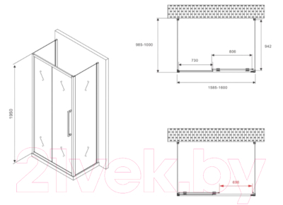 Душевой уголок Abber Schwarzer Diamant AG30160H-S100-S100