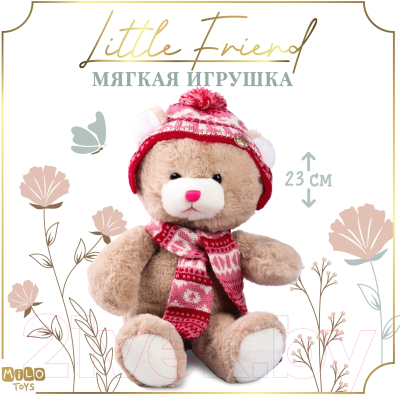 Мягкая игрушка Milo Toys Little Friend Мишка в шапке и шарфе / 9905643 (розовый)