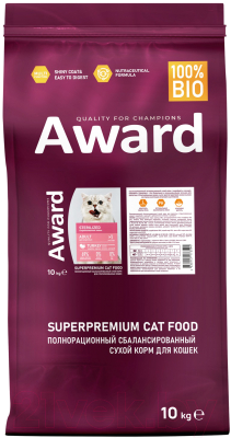 Сухой корм для кошек Award Sterilized с индейкой и курицей с добавлением клюквы и цикория (10кг)