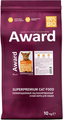 Сухой корм для кошек Award Urinary с курицей с добавлением клюквы, цикория и рыб. жира (10кг)