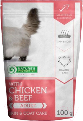 Влажный корм для кошек Nature's Protection Skin Coat Care с курицей и говядиной / KIK45277 (100г)