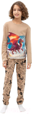 Пижама детская Mark Formelle 563323 (р.110-56-51, бежевый/драконы на бежевом)