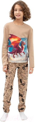 Пижама детская Mark Formelle 563323 (р.140-68-60, бежевый/драконы на бежевом)