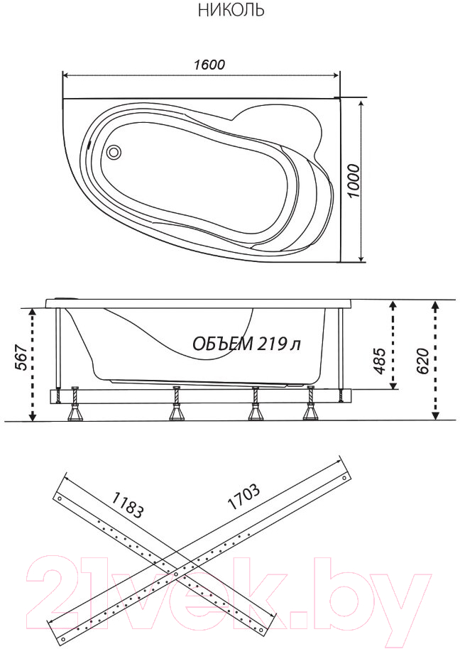 Ванна акриловая Triton Николь 160x100 L New