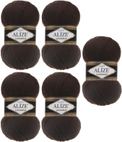 Набор пряжи для вязания Alize Lanagold 49% шерсть, 51% акрил / 26 (240м, коричневый, 5 мотков) - 