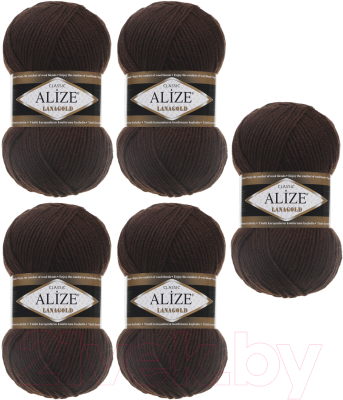 Набор пряжи для вязания Alize Lanagold 49% шерсть, 51% акрил / 26 (240м, коричневый, 5 мотков)