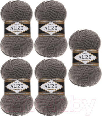 Набор пряжи для вязания Alize Lanagold 49% шерсть, 51% акрил / 348 (240м, темно-серый, 5 мотков)
