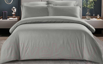 Комплект постельного белья LUXOR Полоса 1x1 16-4703 2.0 с европростыней (светлый графит, сатин-страйп)