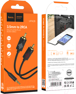 Кабель Hoco UPA28 Jack 3.5mm - 2 RCA (1.5м, черный)