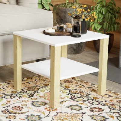 Журнальный столик Мебелик Матео (белый/дуб янтарный)