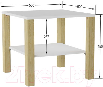 Журнальный столик Мебелик Матео (белый/дуб янтарный)