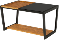 Журнальный столик Мебелик Трисс (дуб американский/черная лакобель/черный) - 