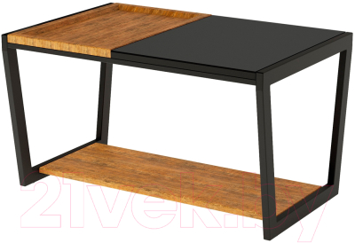 Журнальный столик Мебелик Трисс (дуб американский/черная лакобель/черный)