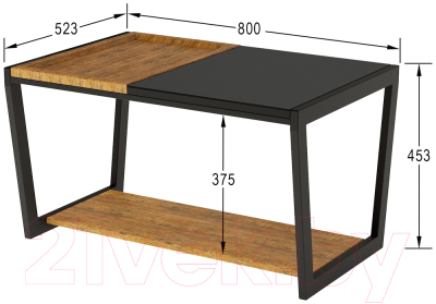 Журнальный столик Мебелик Трисс (дуб американский/черная лакобель/черный)