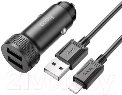 Зарядное устройство автомобильное Hoco Z49 + кабель iP (черный)