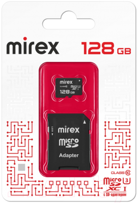 Карта памяти Mirex microSDXC UHS-I U3 Class 10 128GB + адаптер (13613-AD3UH128)