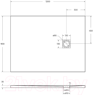 Душевой поддон BelBagno TRAY-MR-UNO-AH-120/90-35-W-CR