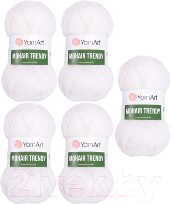 Набор пряжи для вязания Yarnart Mohair Trendy 50% мохер, 50% акрил 220м / 101 (5шт, белый)