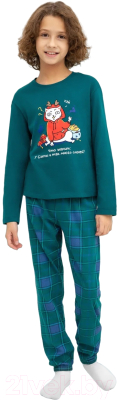 Пижама детская Mark Formelle 563323 (р.116-60-54, темно-зеленый/зеленая клетка)