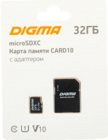 Карта памяти Digma microSDHC 32GB Class 10 CARD10 + adapter / DGFCA032A01 - 