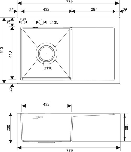 Купить Мойка кухонная РМС MRK-7851BL-L в Борисове