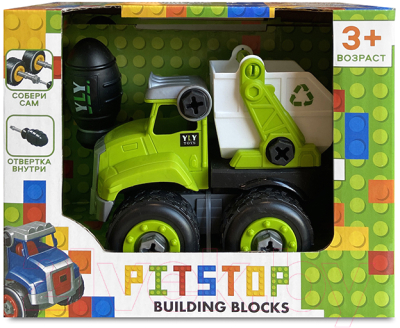 Игрушка-конструктор Pit Stop Building Blocks Мусоровоз / PS-2023-2A-3 (зеленый)