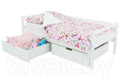 Кровать-тахта детская Бельмарко Skogen / 599 (белый) - пример комплектации с ящиками