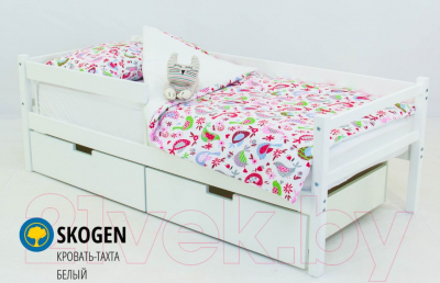Кровать-тахта детская Бельмарко Skogen / 599 (белый) - пример комплектации с ящиками