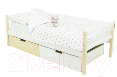 Кровать-тахта детская Бельмарко Skogen / 608 (бежевый/белый) - пример комплектации с ящиками