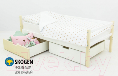 Кровать-тахта детская Бельмарко Skogen / 608 (бежевый/белый) - пример комплектации с ящиками