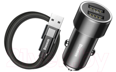Зарядное устройство автомобильное Baseus Small Screw 3.4А USB / Type-C (черный)