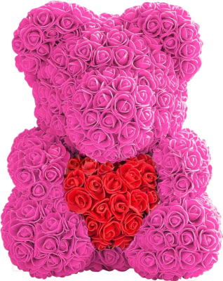 Мишка из роз No Brand Rose Bear с сердцем / 8007 (40см, розовый/красный)