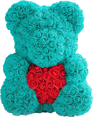 Мишка из роз No Brand Rose Bear с сердцем / 8006 (40см, голубой/красный)