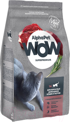 Сухой корм для кошек AlphaPet WOW для взрослых кошек говядина и печень / 110000 (750г)
