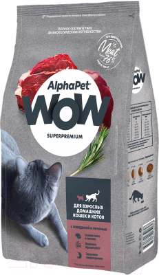 Сухой корм для кошек AlphaPet WOW для взрослых кошек Говядина и печень / 110008 (350г)