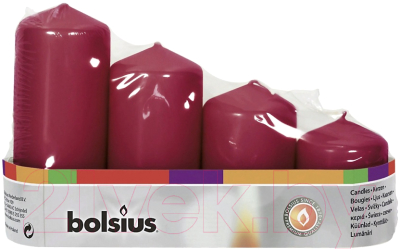 Набор свечей Bolsius Столбик 7-30 часов горения (4шт, бордовый)