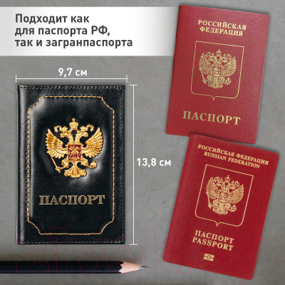 Обложка на паспорт Brauberg 3D герб + тиснение / 238201 (черный)