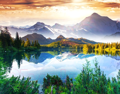 Картина по номерам РЫЖИЙ КОТ Впечатляющий вид на горы и озеро / ХК-6231
