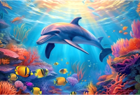 Набор алмазной вышивки РЫЖИЙ КОТ Дельфин в коралловом рифе / НД-0368  - 