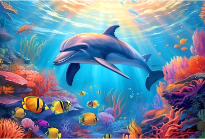 Набор алмазной вышивки РЫЖИЙ КОТ Дельфин в коралловом рифе / НД-0368 