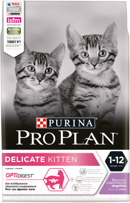Сухой корм для кошек Pro Plan Для котят с чувствительным пищеварением с индейкой (12кг)