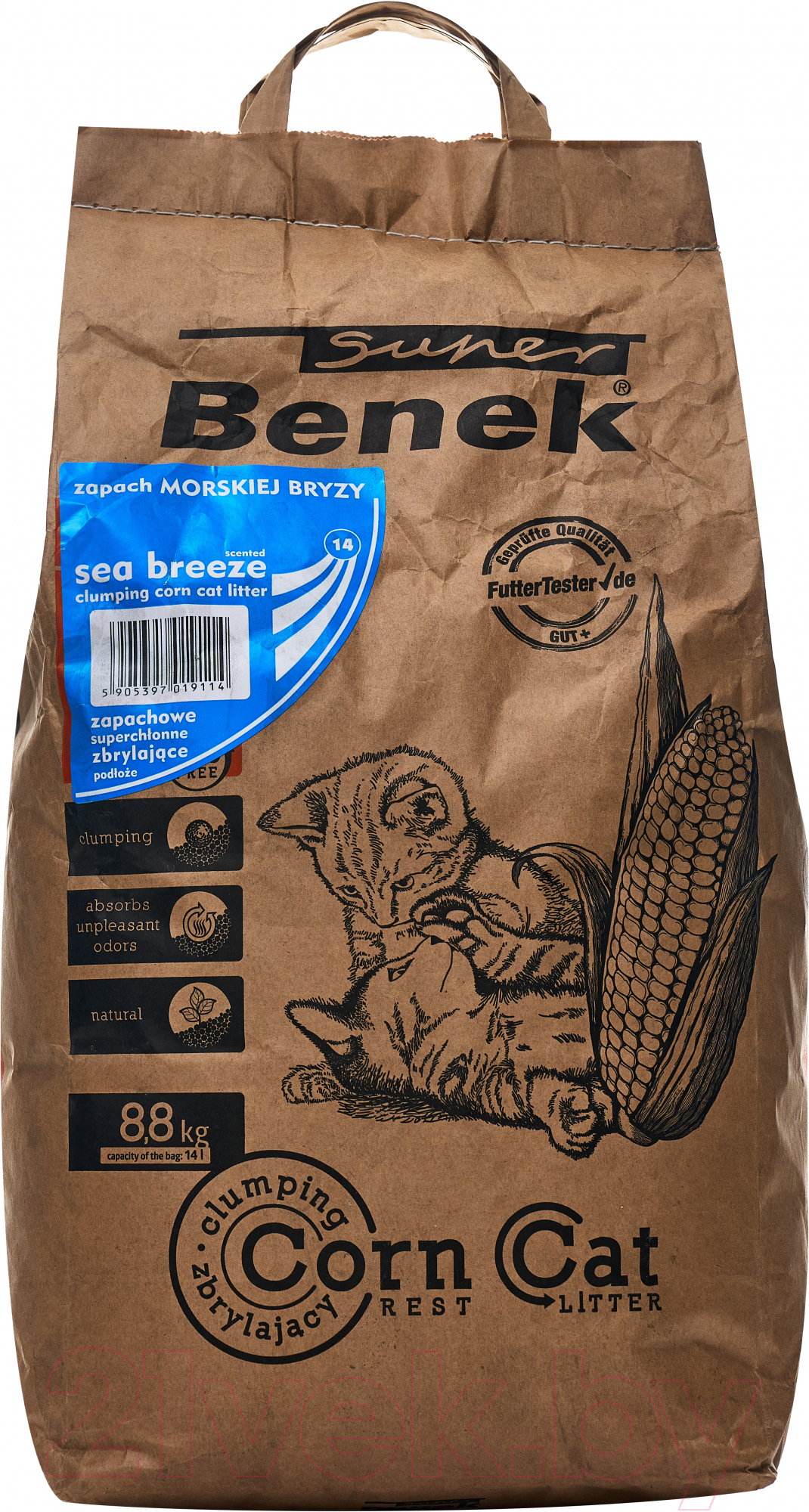 Наполнитель для туалета Super Benek Corn Cat Морской бриз