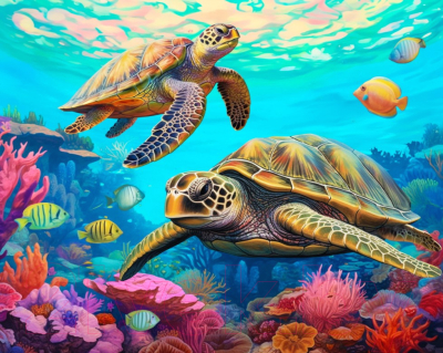 Набор алмазной вышивки РЫЖИЙ КОТ Морские черепахи на рифе / НД-0597 